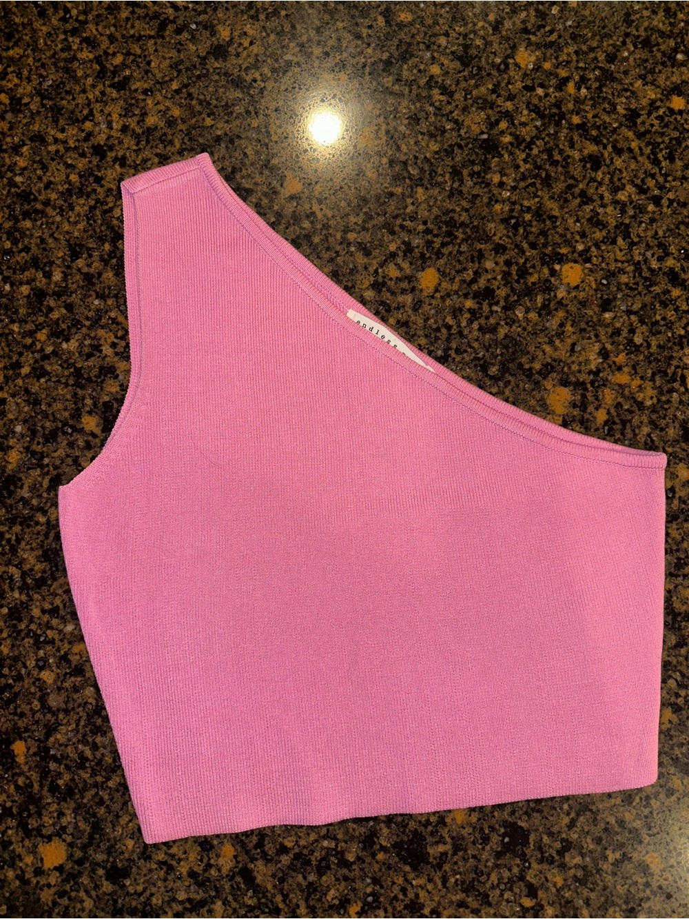 Endless Rose One-Shoulder Pink Ribbed Crop Tank